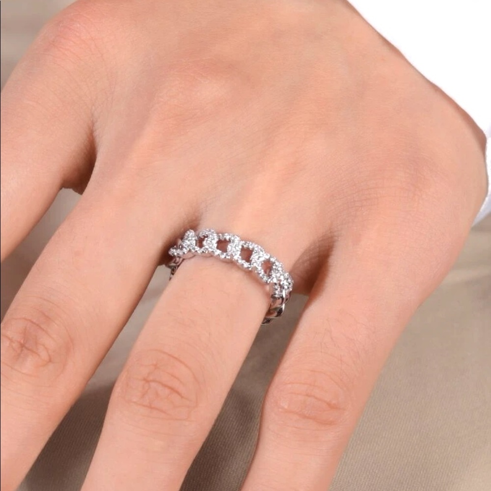 Pave CZ Cuban Link Ring - Picture 2 of 14